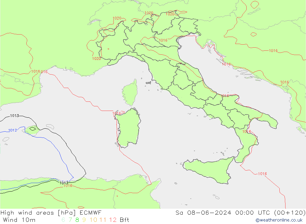 High wind areas ECMWF Sa 08.06.2024 00 UTC