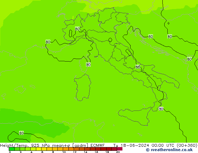 Height/Temp. 925 hPa ECMWF Ter 18.06.2024 00 UTC