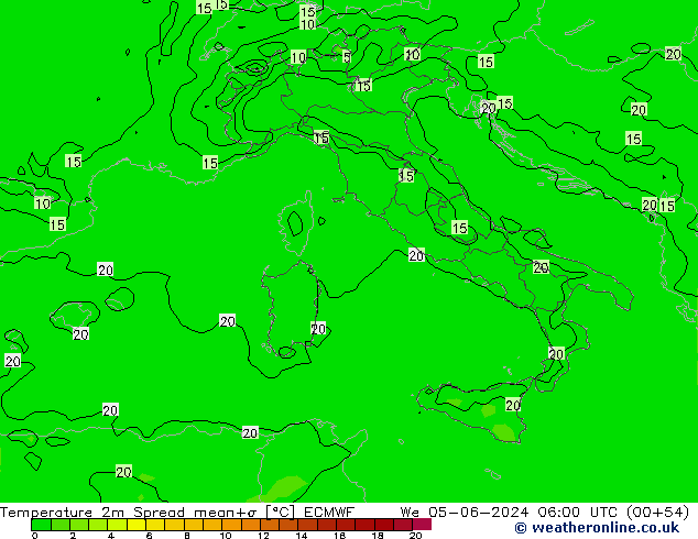 Sıcaklık Haritası 2m Spread ECMWF Çar 05.06.2024 06 UTC