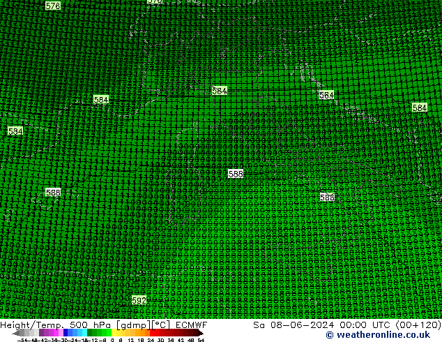 Height/Temp. 500 гПа ECMWF сб 08.06.2024 00 UTC