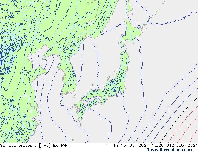 Presión superficial ECMWF jue 13.06.2024 12 UTC