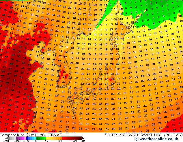 карта температуры ECMWF Вс 09.06.2024 06 UTC