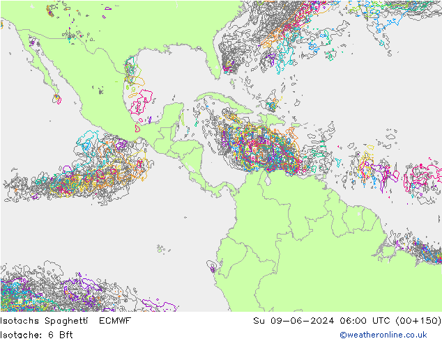 Isotachs Spaghetti ECMWF dom 09.06.2024 06 UTC