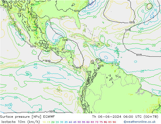 Isotachs (kph) ECMWF Th 06.06.2024 06 UTC