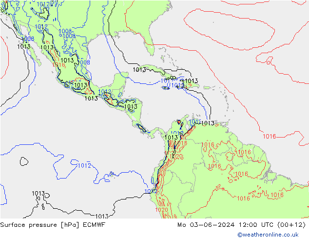 Presión superficial ECMWF lun 03.06.2024 12 UTC