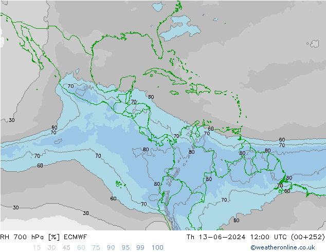 RH 700 hPa ECMWF Čt 13.06.2024 12 UTC