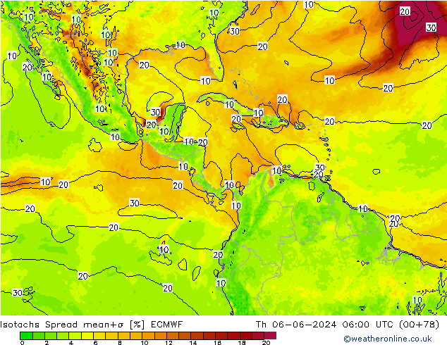 Isotaca Spread ECMWF jue 06.06.2024 06 UTC