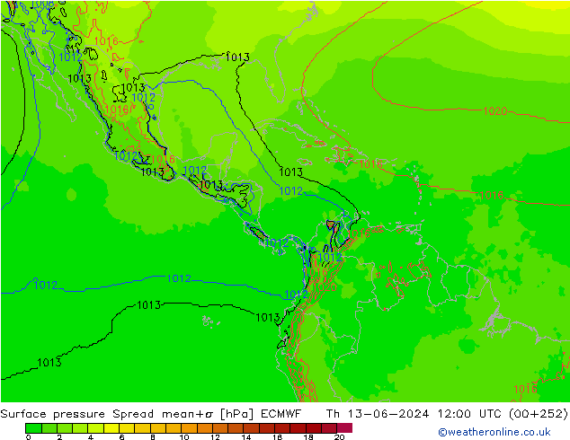 Atmosférický tlak Spread ECMWF Čt 13.06.2024 12 UTC