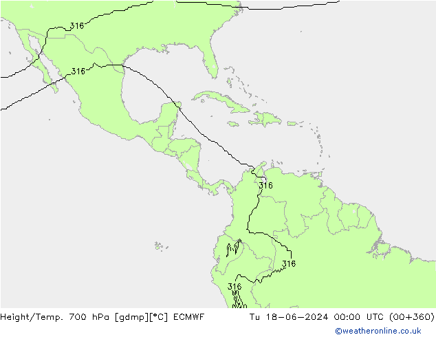 Height/Temp. 700 hPa ECMWF Tu 18.06.2024 00 UTC