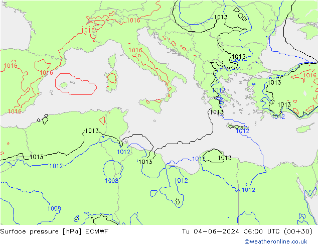 pressão do solo ECMWF Ter 04.06.2024 06 UTC