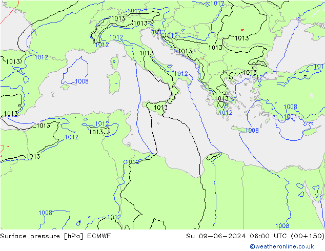 Surface pressure ECMWF Su 09.06.2024 06 UTC