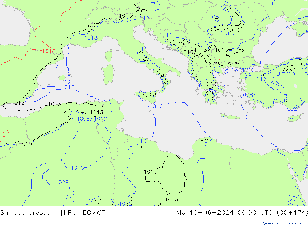 pressão do solo ECMWF Seg 10.06.2024 06 UTC