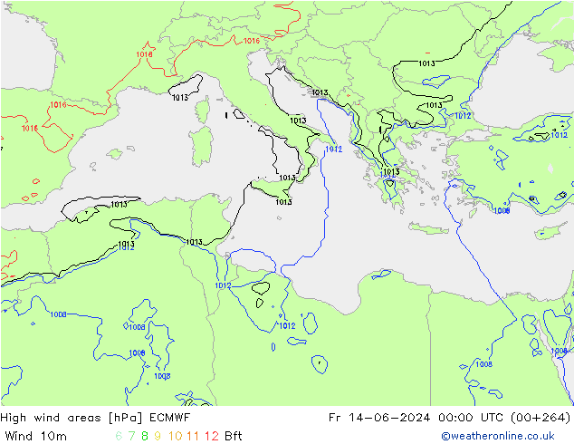 High wind areas ECMWF Sex 14.06.2024 00 UTC