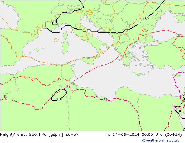 Geop./Temp. 850 hPa ECMWF mar 04.06.2024 00 UTC