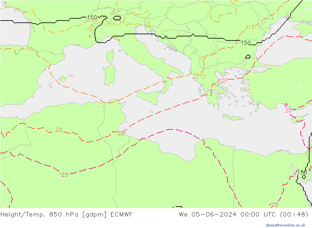 Height/Temp. 850 hPa ECMWF śro. 05.06.2024 00 UTC