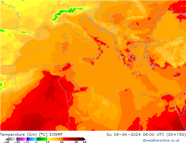 Temperatura (2m) ECMWF dom 09.06.2024 06 UTC