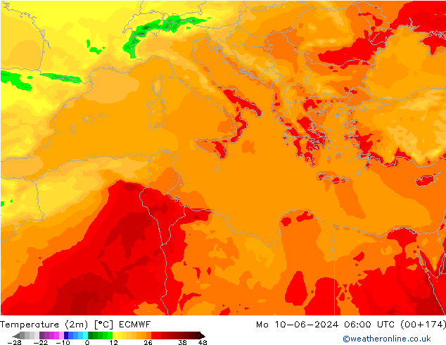 Temperature (2m) ECMWF Po 10.06.2024 06 UTC