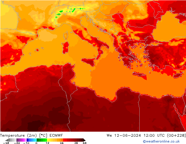 Temperatura (2m) ECMWF Qua 12.06.2024 12 UTC