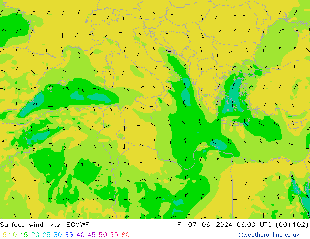 Vent 10 m ECMWF ven 07.06.2024 06 UTC