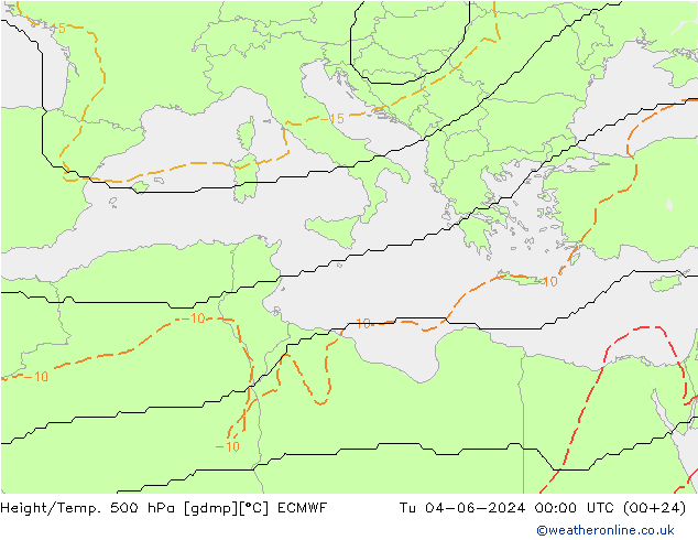 Height/Temp. 500 hPa ECMWF Tu 04.06.2024 00 UTC