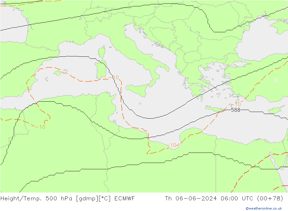 Height/Temp. 500 hPa ECMWF Qui 06.06.2024 06 UTC