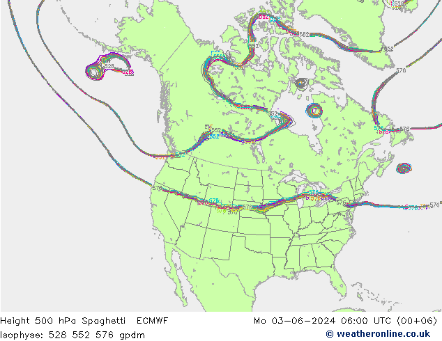 Height 500 hPa Spaghetti ECMWF  03.06.2024 06 UTC