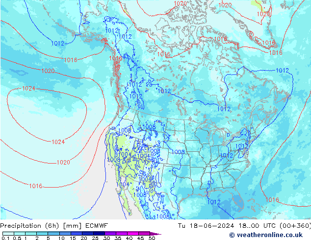 Precipitazione (6h) ECMWF mar 18.06.2024 00 UTC