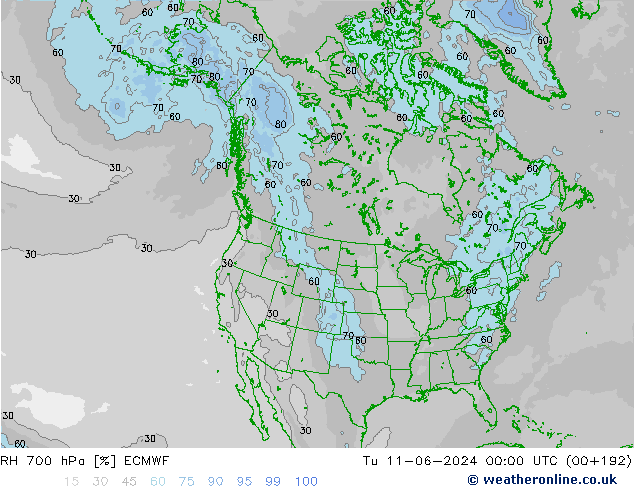 Humedad rel. 700hPa ECMWF mar 11.06.2024 00 UTC