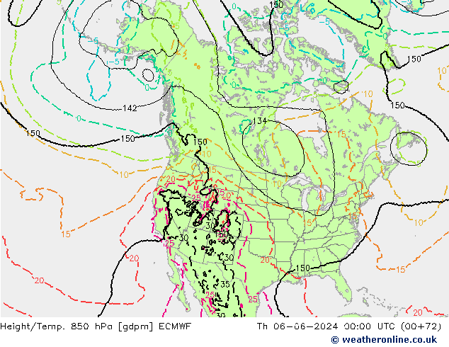 Hoogte/Temp. 850 hPa ECMWF do 06.06.2024 00 UTC