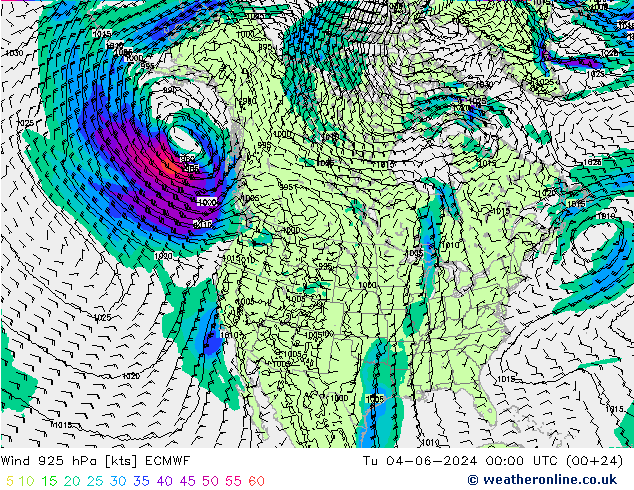 Wind 925 hPa ECMWF Di 04.06.2024 00 UTC