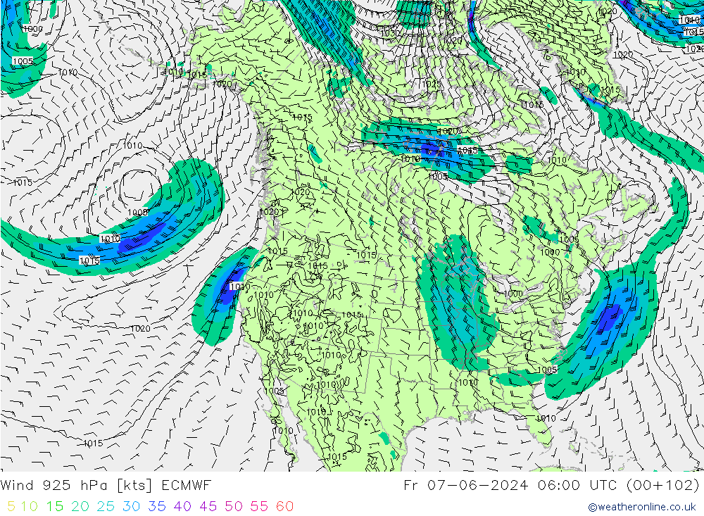 Viento 925 hPa ECMWF vie 07.06.2024 06 UTC