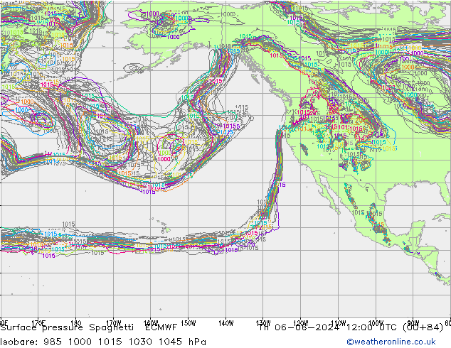 Atmosférický tlak Spaghetti ECMWF Čt 06.06.2024 12 UTC