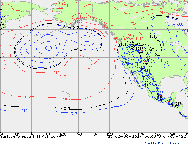 Surface pressure ECMWF Sa 08.06.2024 00 UTC