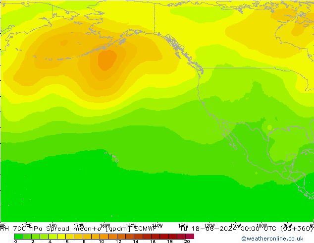 RH 700 hPa Spread ECMWF Ter 18.06.2024 00 UTC