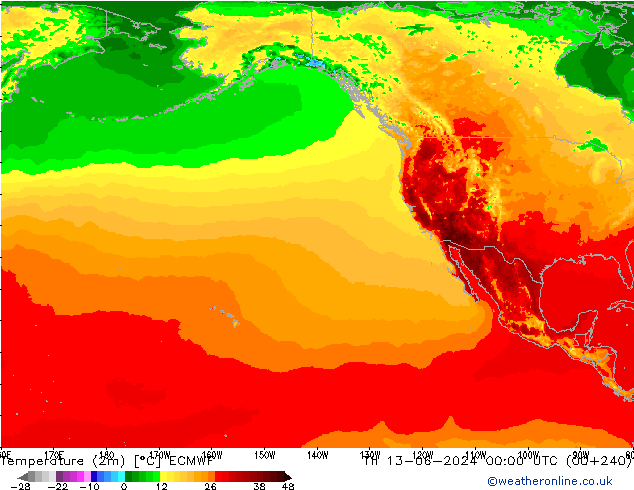 Temperatura (2m) ECMWF gio 13.06.2024 00 UTC