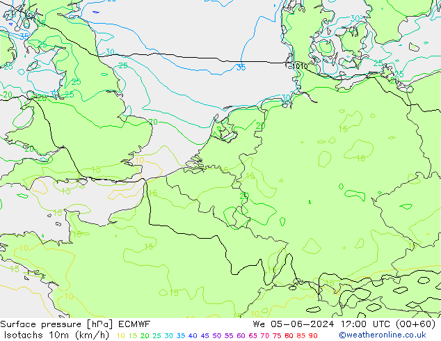 Isotachs (kph) ECMWF We 05.06.2024 12 UTC