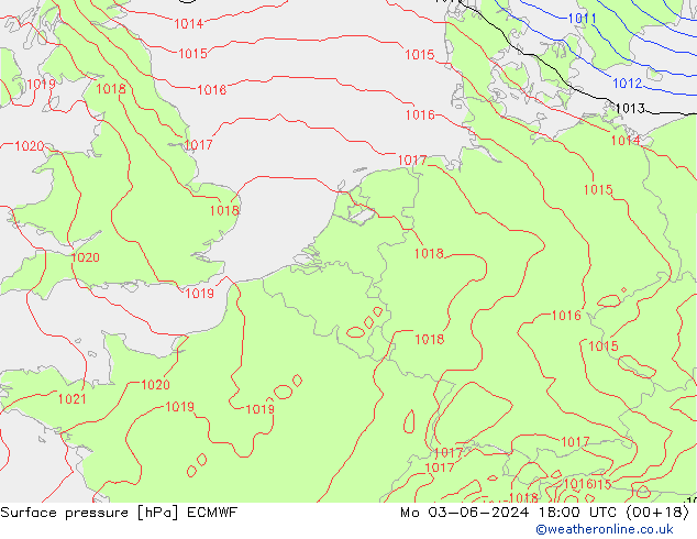 Atmosférický tlak ECMWF Po 03.06.2024 18 UTC