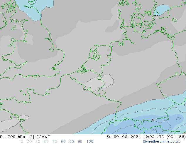 Humidité rel. 700 hPa ECMWF dim 09.06.2024 12 UTC