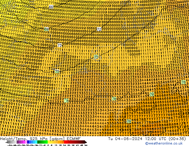 Height/Temp. 925 hPa ECMWF Tu 04.06.2024 12 UTC