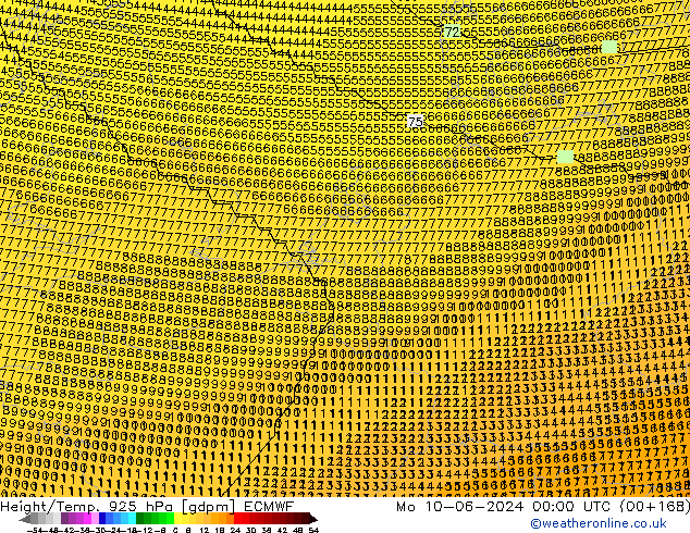 Yükseklik/Sıc. 925 hPa ECMWF Pzt 10.06.2024 00 UTC