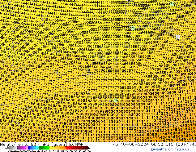 Height/Temp. 925 hPa ECMWF pon. 10.06.2024 06 UTC