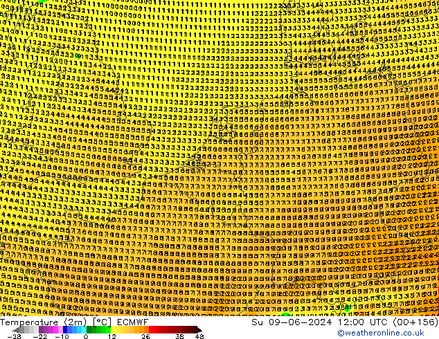 Temperatuurkaart (2m) ECMWF zo 09.06.2024 12 UTC