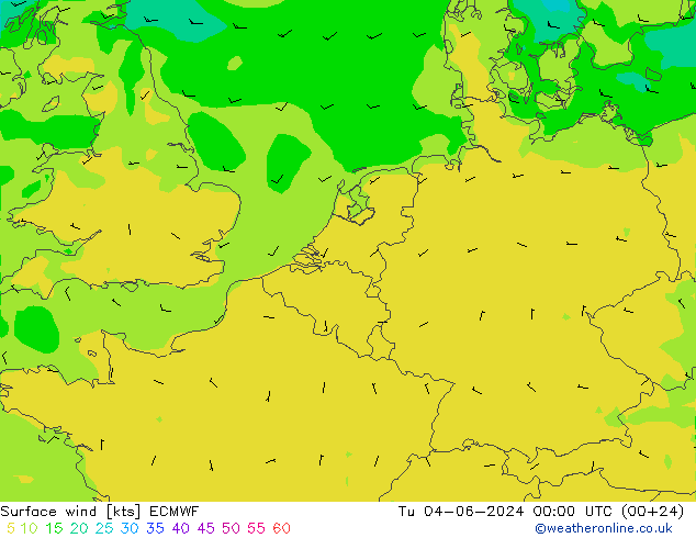 Surface wind ECMWF Út 04.06.2024 00 UTC