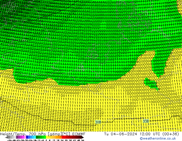 Height/Temp. 700 hPa ECMWF Tu 04.06.2024 12 UTC