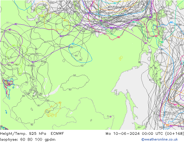 Height/Temp. 925 hPa ECMWF Mo 10.06.2024 00 UTC