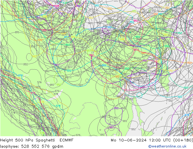 Height 500 hPa Spaghetti ECMWF Mo 10.06.2024 12 UTC