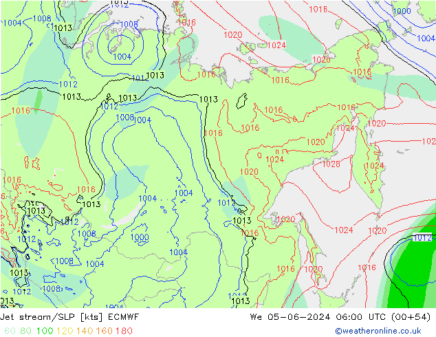 Jet stream ECMWF Qua 05.06.2024 06 UTC