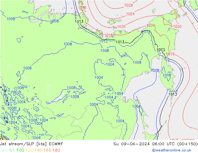 Jet Akımları/SLP ECMWF Paz 09.06.2024 06 UTC