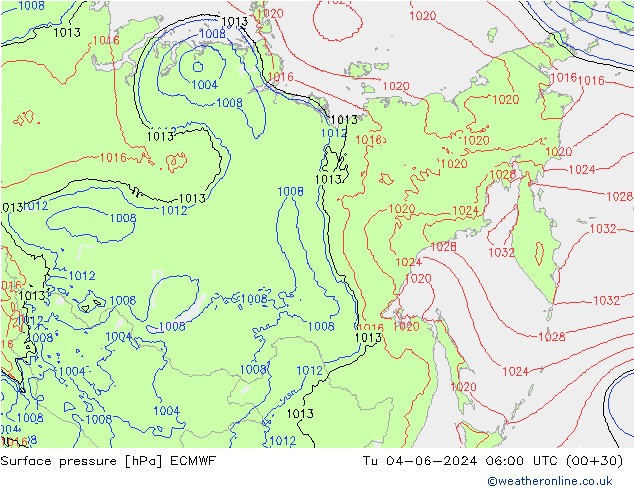 pressão do solo ECMWF Ter 04.06.2024 06 UTC