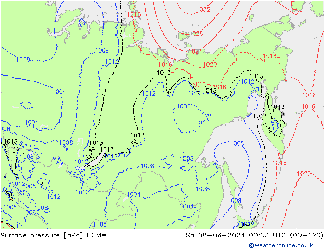 Surface pressure ECMWF Sa 08.06.2024 00 UTC